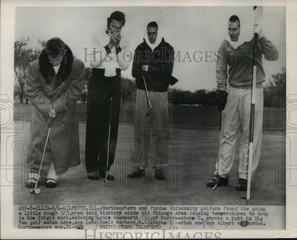 1954 Press Photo NW and Purdue U golfers L Woodworth, W Etherton, D Albert - Historic Images