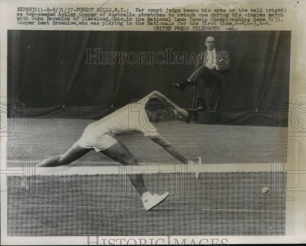 1957 Press Photo National Law Tennis championship Ashley Cooper vs Brownlow- Historic Images