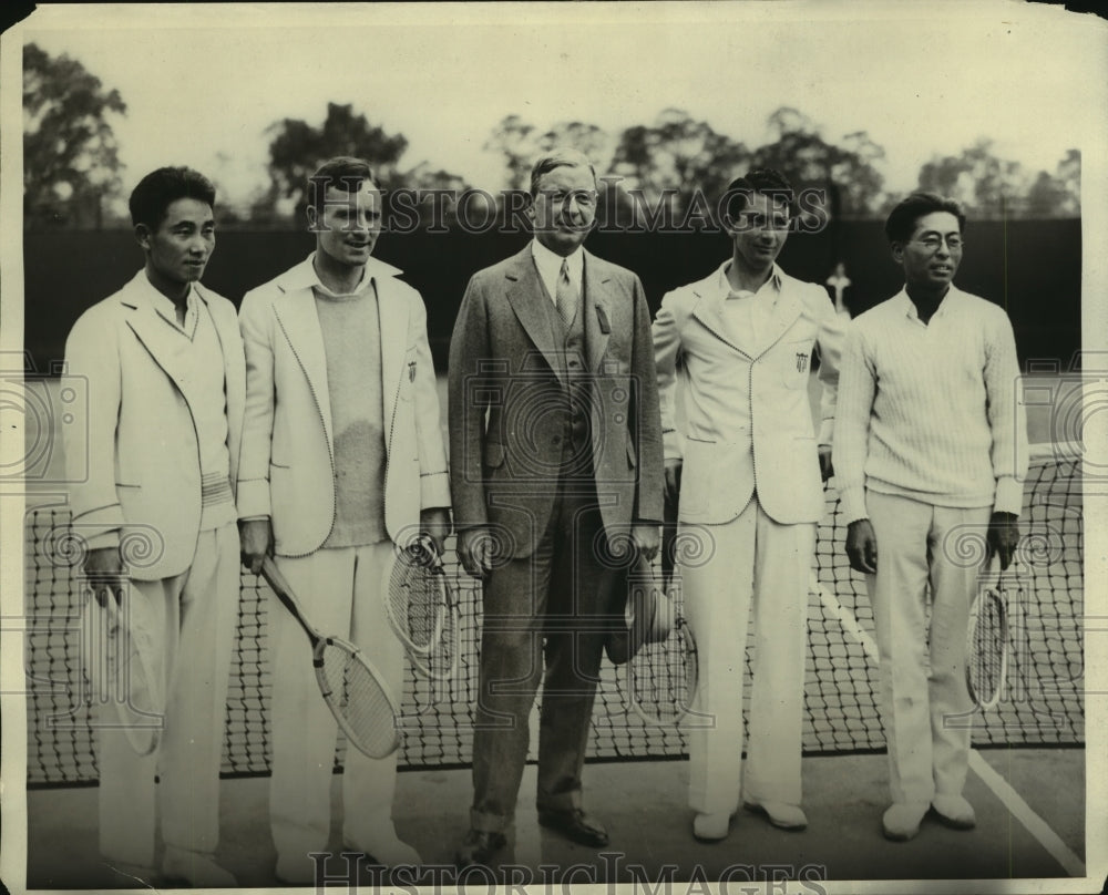 1929 Press Photo Dwight Davis poses with Davis Cup Teams from Japan and the US - Historic Images