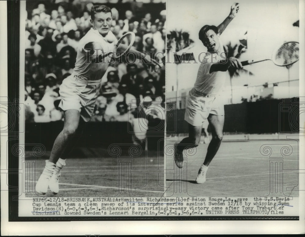 1955 Press Photo Hamilton Richardson defeats Sven Davidson in Davis Cup Play- Historic Images