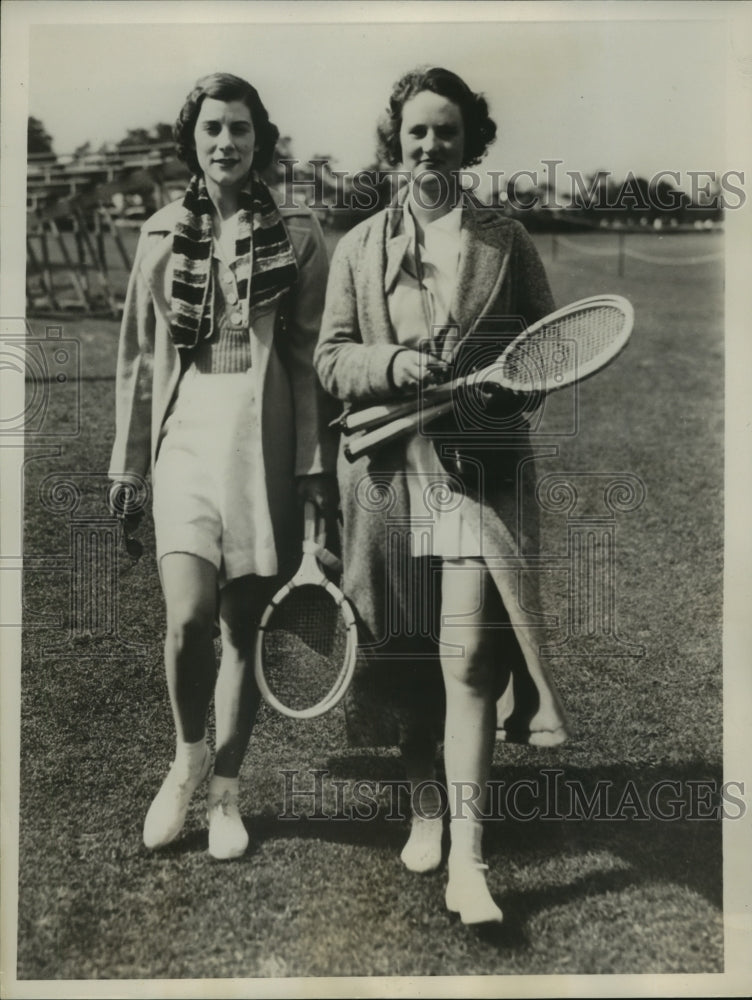 1936 Press Photo Virginia Rice Johnson &amp; Katharine Winthrop at Tennis Tourney- Historic Images