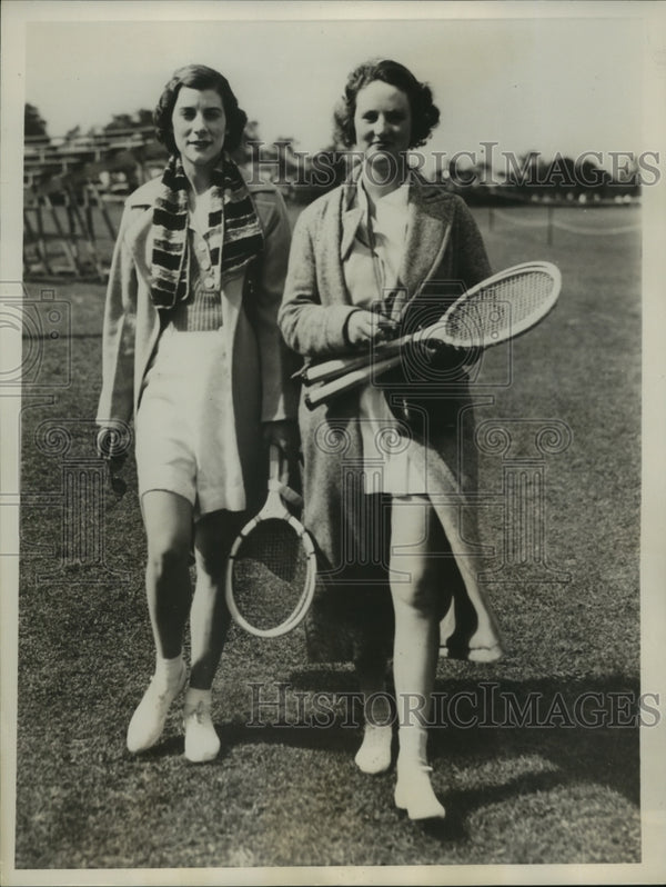 1936 Press Photo Virginia Rice Johnson & Katharine Winthrop at Tennis ...