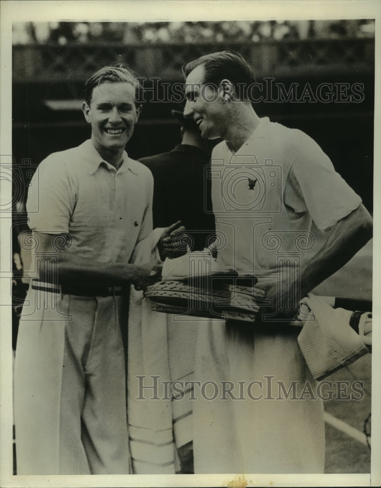 1935 Press Photo Baron G. Von Cramm Congratulates Fred Perry After Defeat- Historic Images