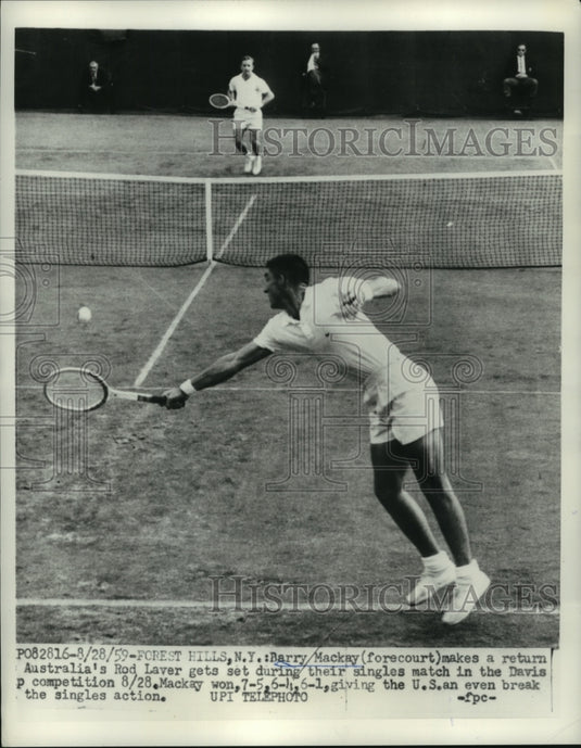 1959 Press Photo Barry MacKay makes return to Rod Laver during match - nes55901 - Historic Images