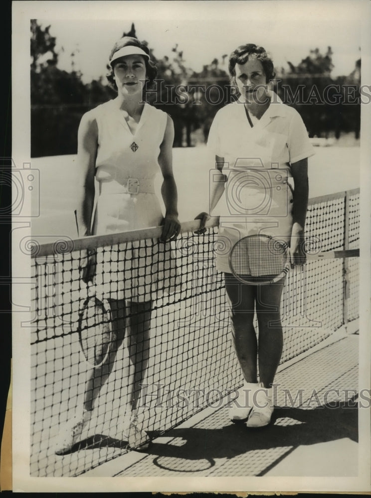 1936 Press Photo Virginia Rice Johnson &amp; Eunice Dean at Tennis championship - Historic Images