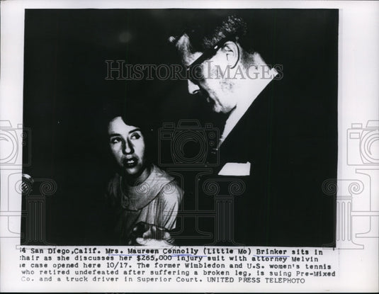 1955 Press Photo Mrs Maureen Connolly Brinker tennis champ & attorney Melvin - Historic Images