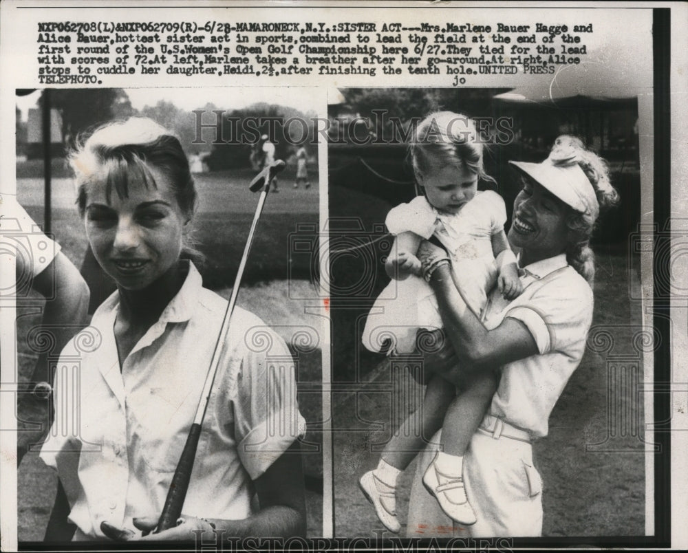 1957 Press Photo Mrs Marlene Bauer Hagge &amp; sister Alice Bauer golf in NY- Historic Images