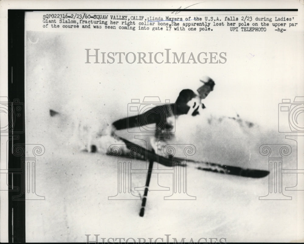 1960 Press Photo Linda Mayers of USA in Olympic skiing at Squaw Valley CA- Historic Images