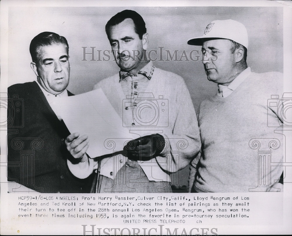 1954 Harry Bassler, Lloyd Mangrum &amp; Ted Kroll at LA Open in CA-Historic Images