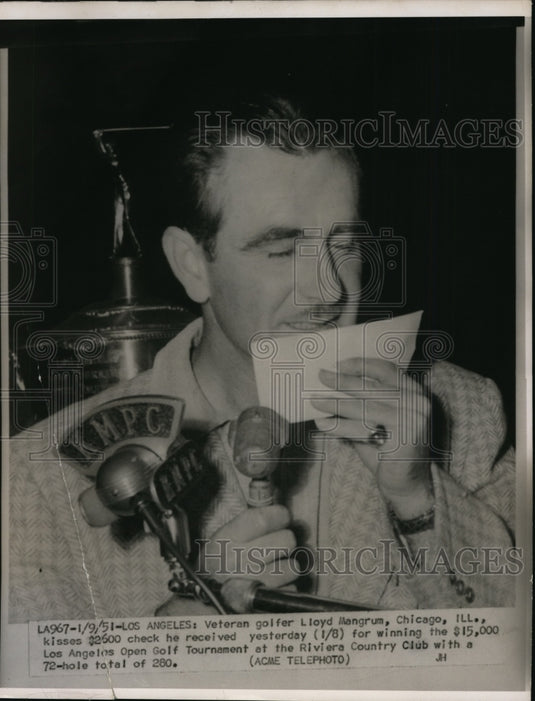 1951 Press Photo Golfer Lloyd Mangrum wins LA Open in California - net00860- Historic Images
