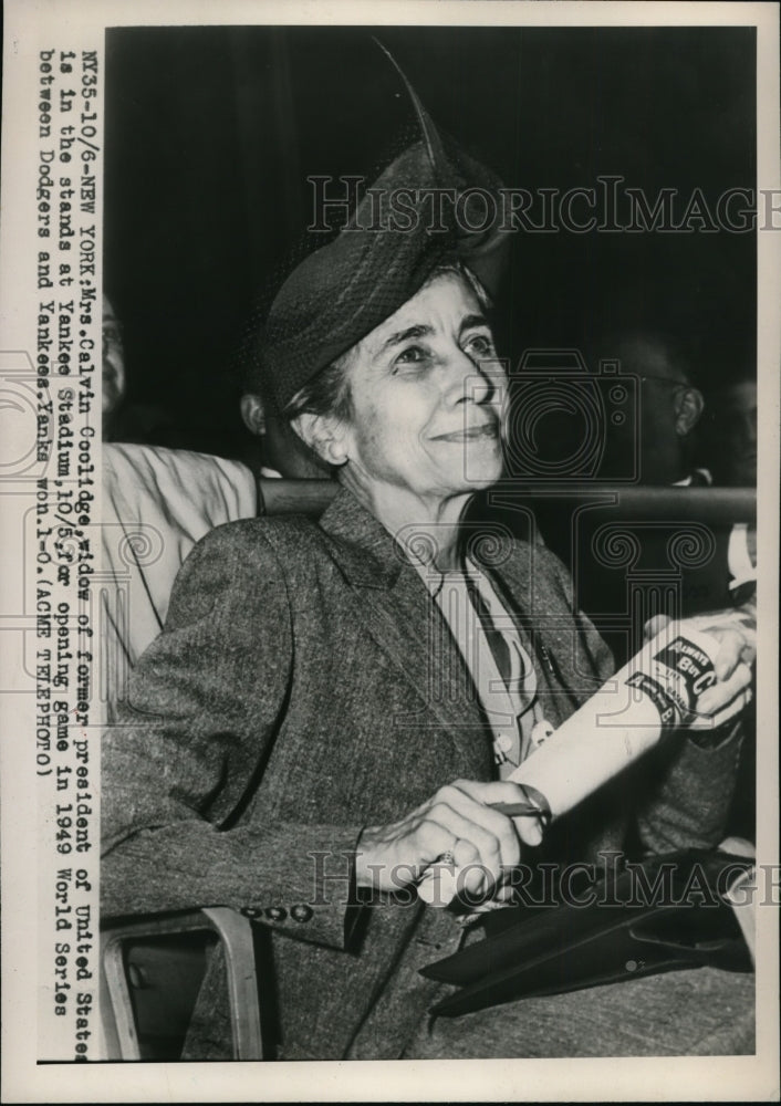 1949 Press Photo Mrs. Calvin Coolidge at Yankee Stadium for World Series Game 1 - Historic Images