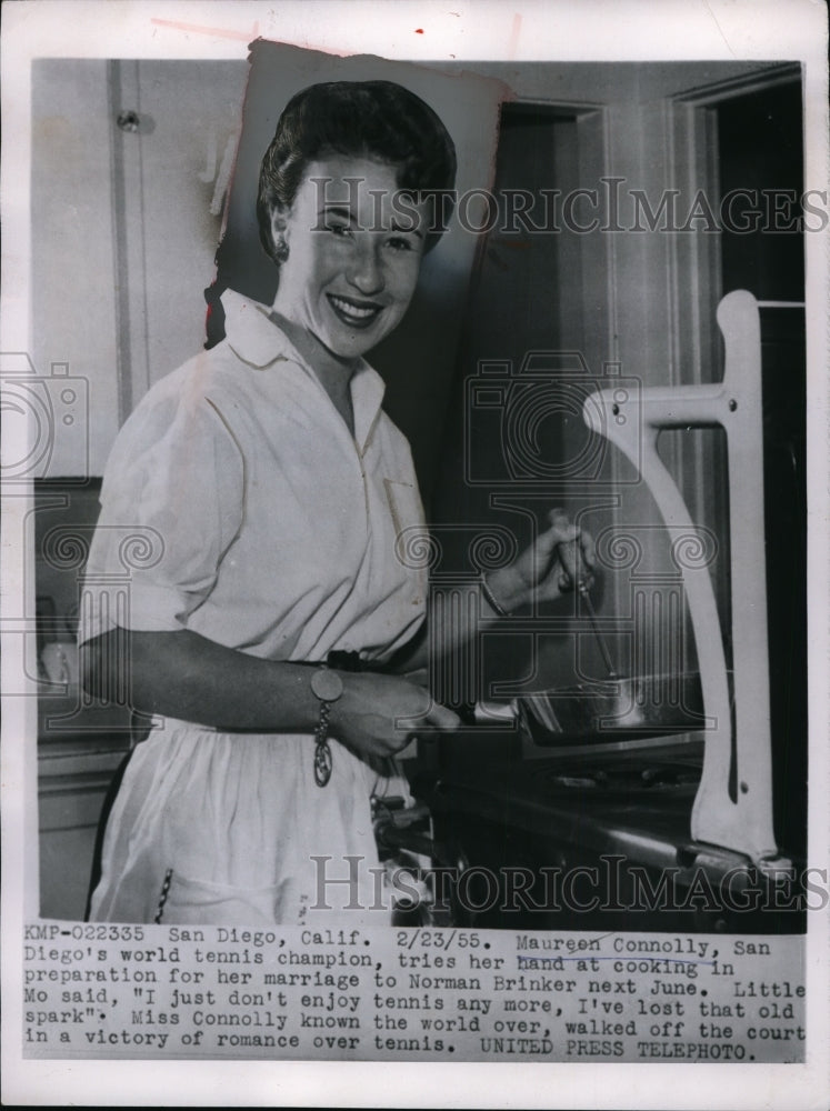 1955 Press Photo Tennis champion Maureen Connolly to marry Norman Frinker - Historic Images