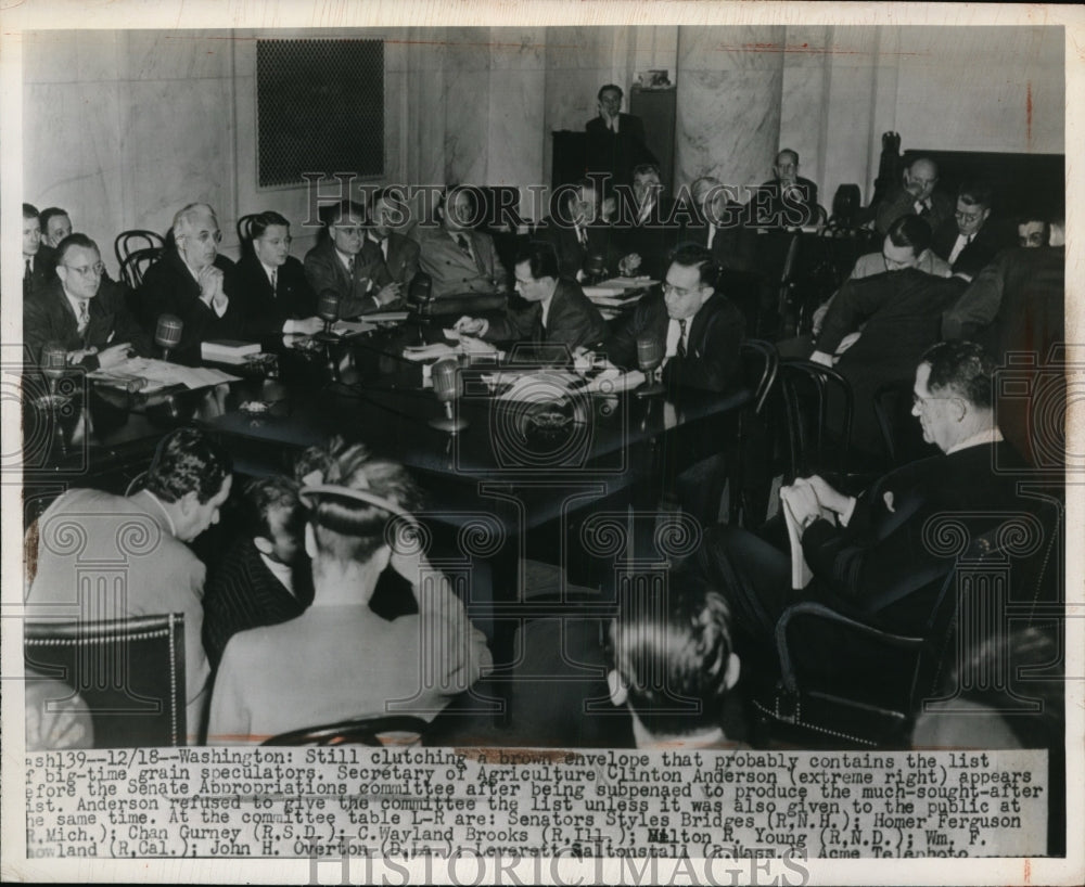 1947 Press Photo Sec of Agriculture Clinton Anderson before Senate Committee - Historic Images