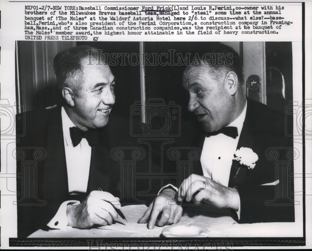 1957 Press Photo Baseball commissioner Ford Frick and Braves owner Louis Perini - Historic Images