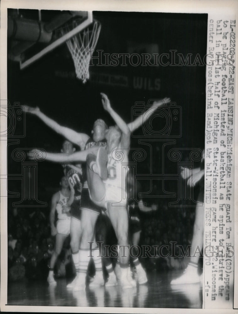 1958 Press Photo Michigan State&#39;s Tom Hanz vs Wisconsin&#39;s Ray Cross - net02402- Historic Images