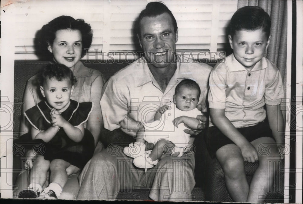 1956 Yankees outfielder Hank Bauer with wife and three children-Historic Images