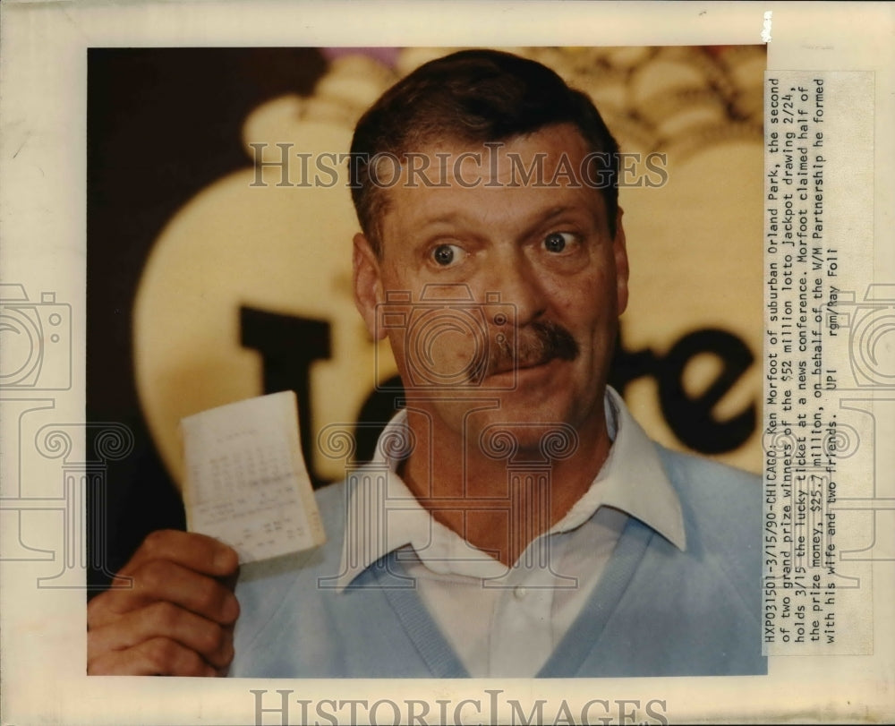 1990 Press Photo Ken Morfoot is second of two winners of $52 million lottery - Historic Images