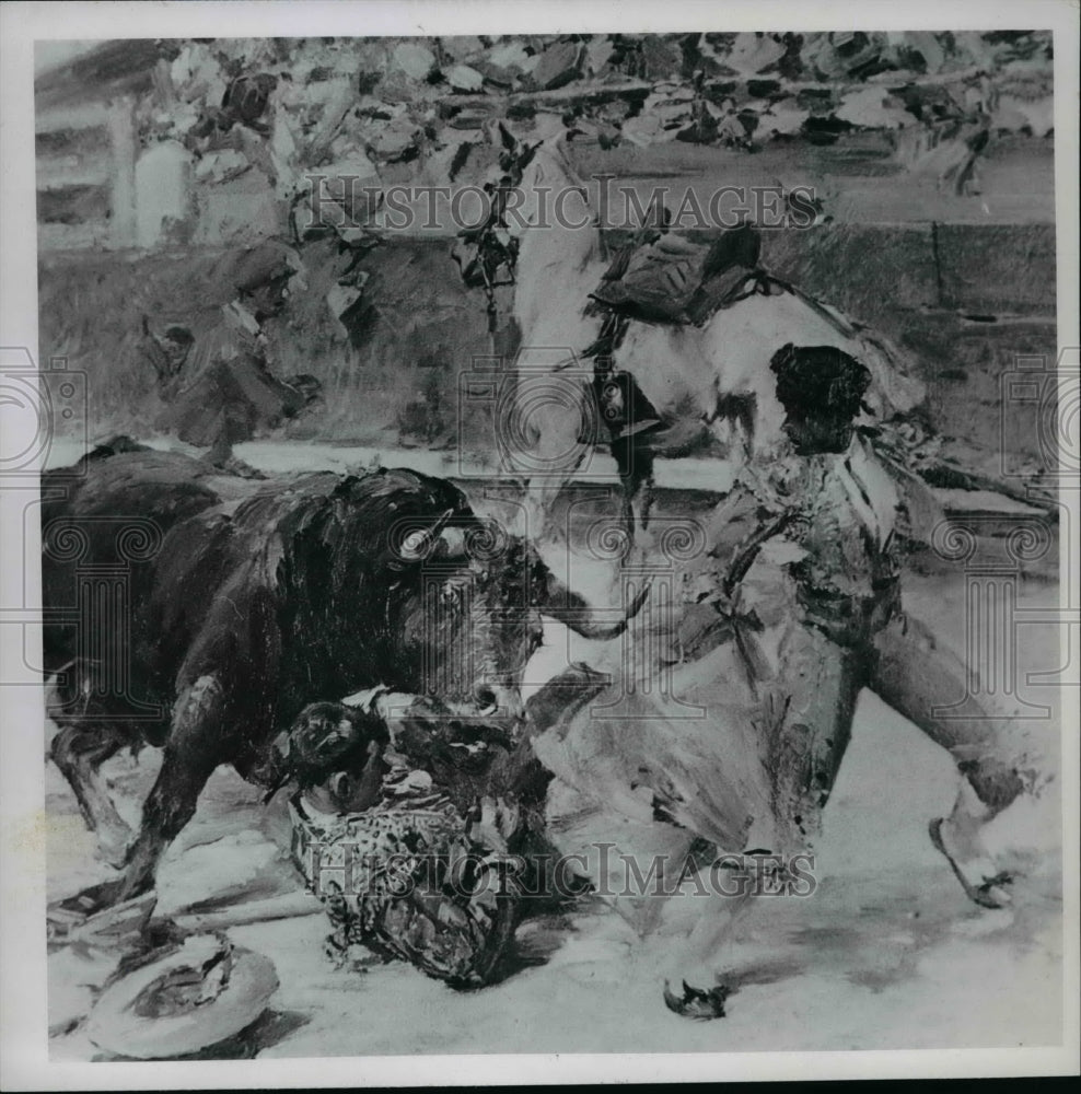 1967 Press Photo Bull starts trampling a matador during an event - net05347 - Historic Images