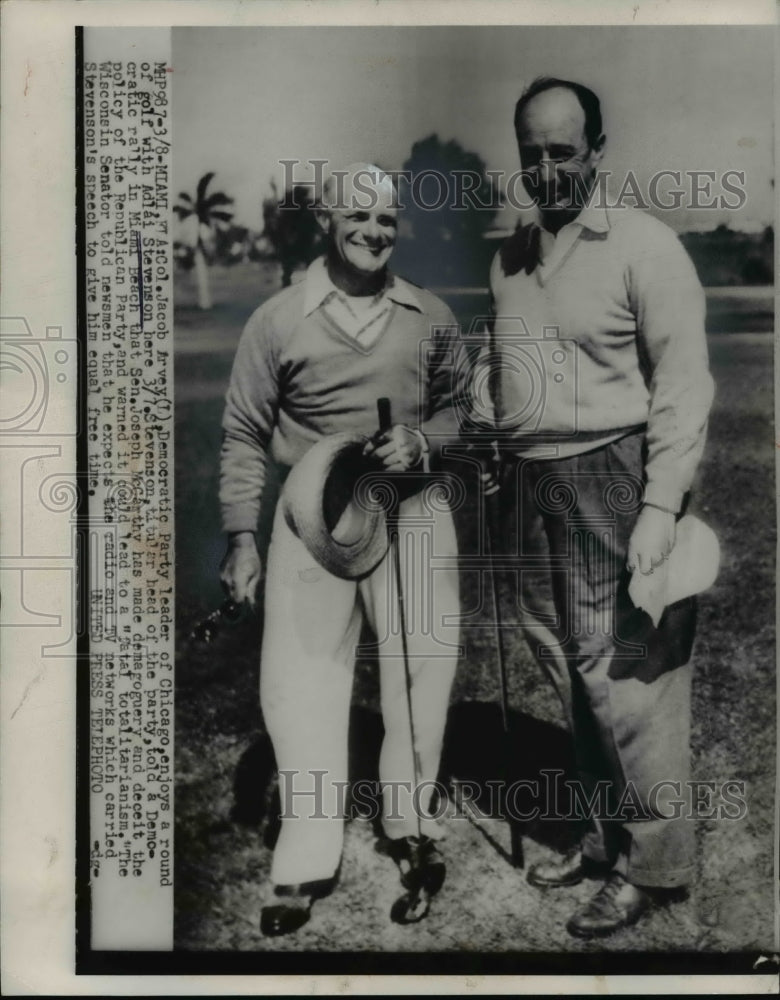 1954 Dem. party leader Jacob Arvey golfs with Gov. Adlai Stevenson-Historic Images