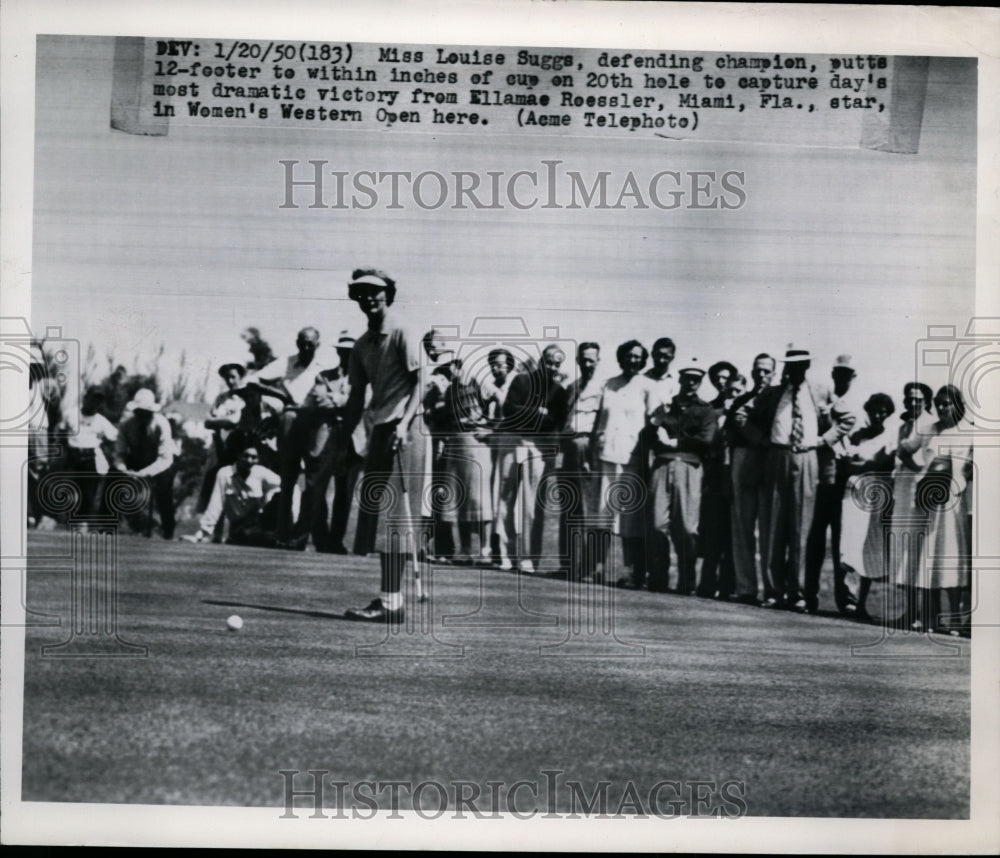 1950 Press Photo Louise Suggs wins match at Women&#39;s Western Open tournament - Historic Images