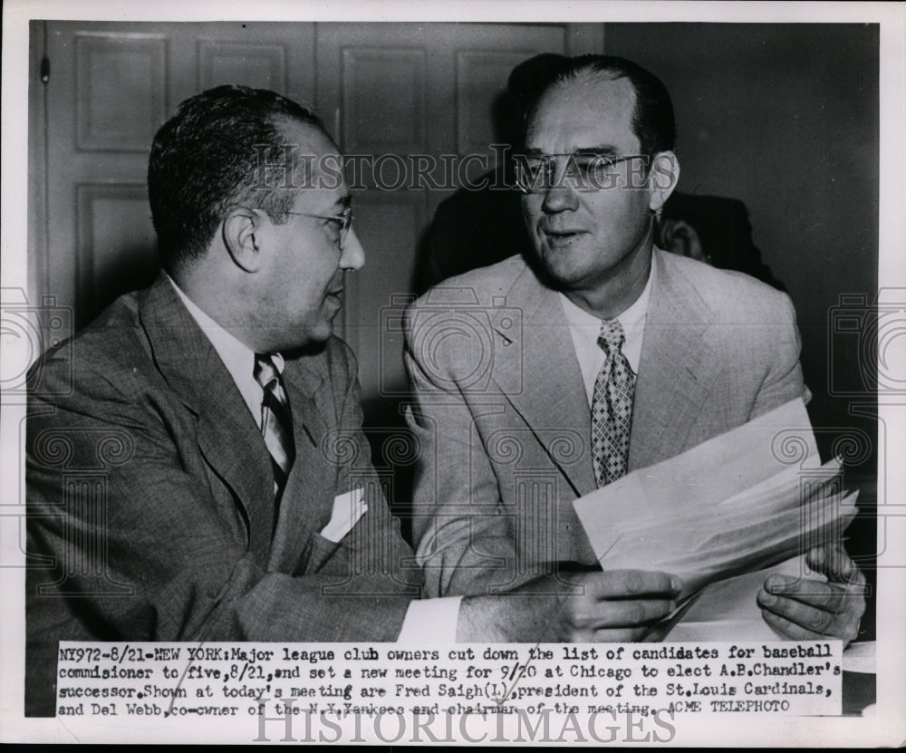 1951 Press Photo Fred Saigh president of Cardinals, Del Webb Yankees owner - Historic Images