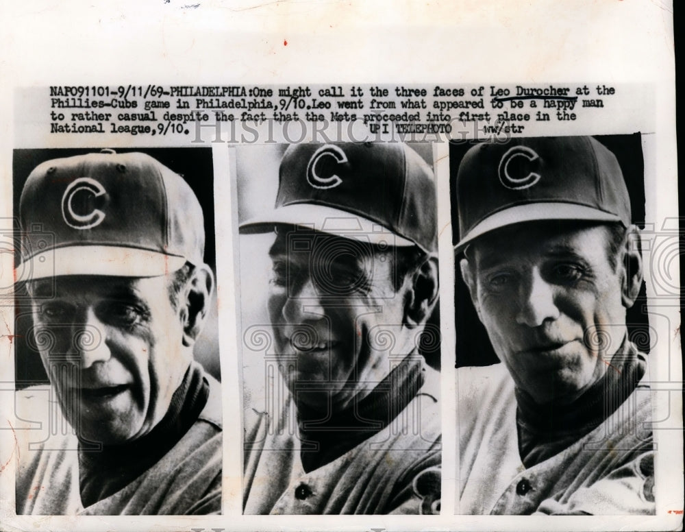 1969 Press Photo Leo Durocher at game of Phillies vs Cubs in Philadelphia - Historic Images