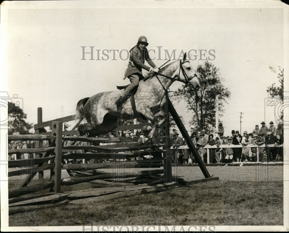 1929 Press Photo Mrs Aubrey Hutchesen on Grey Bird at Mineola NY horseshow - Historic Images