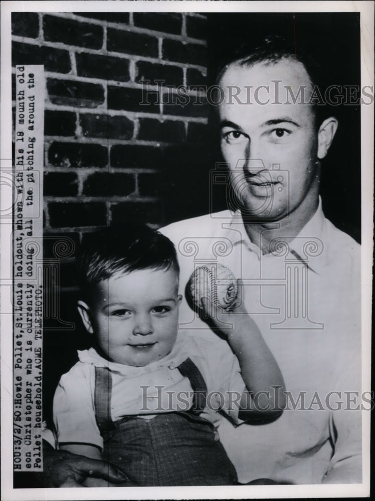 1950 Press Photo Howie Pollet St Louis Cardinal pitcher &amp; son Christopher- Historic Images