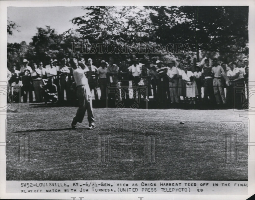 1952 Press Photo Chick Harbert ties Jim Turnsea at golf in Louisville Kentucky - Historic Images