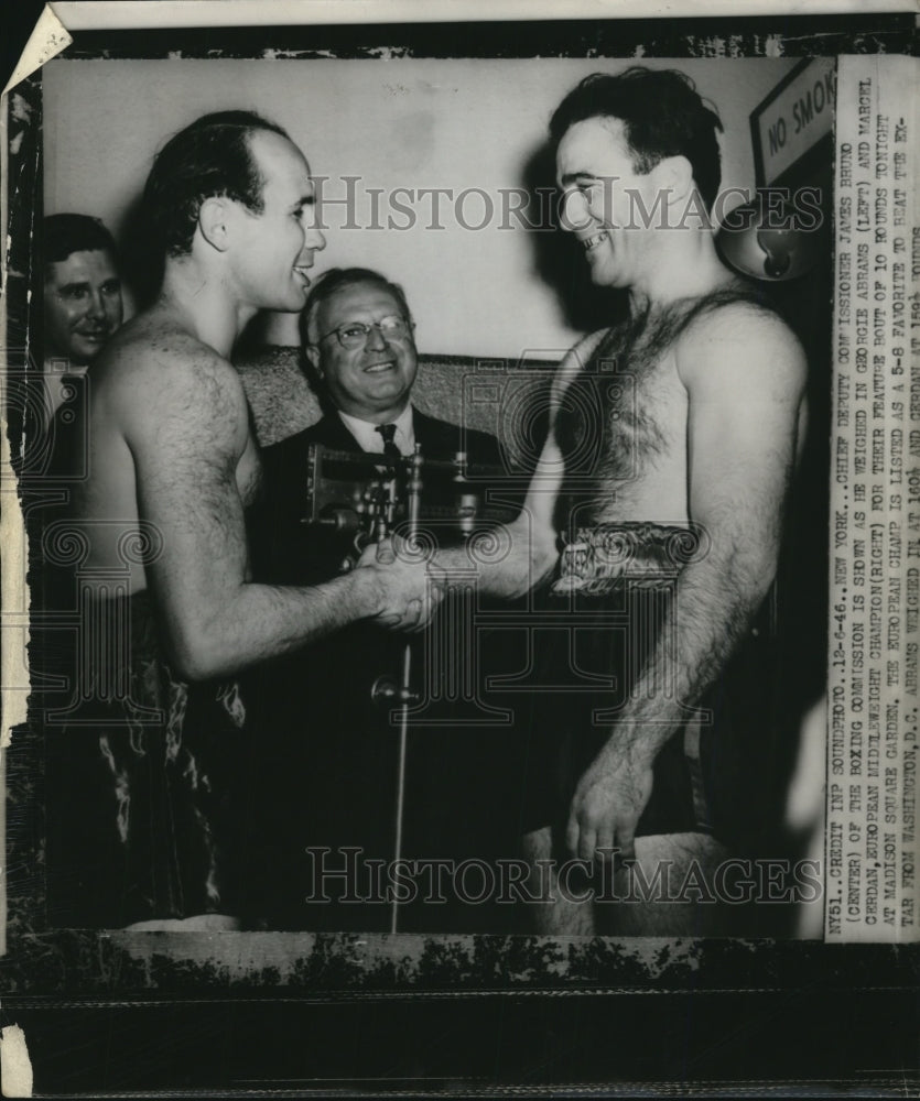 1946 Press Photo NY Deputy Boxing Comm James Bruno &amp; George Abrams - net12065- Historic Images