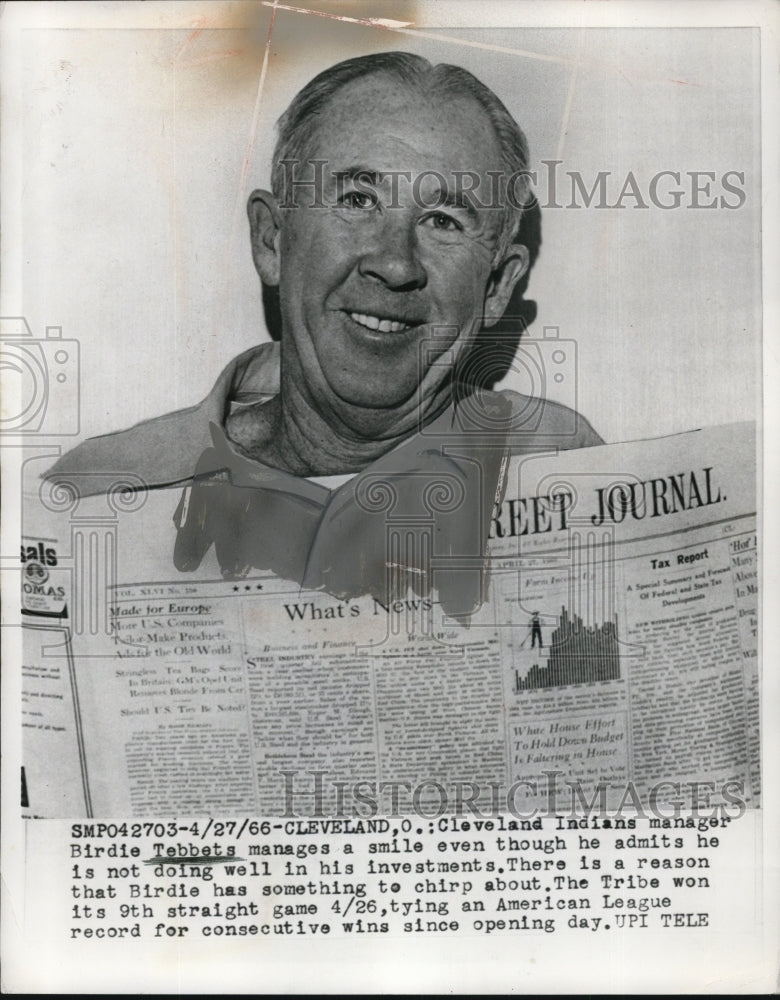 1966 Press Photo Cleveland Indians manager Bordie Tebbets - net14508 - Historic Images