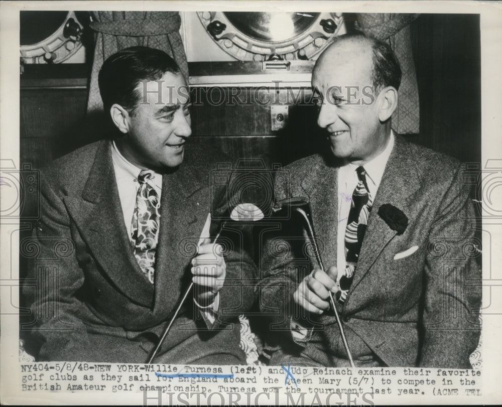 1948 Press Photo Golfer Willie Turnsea, Udo Reinach head to British Amateur golf - Historic Images