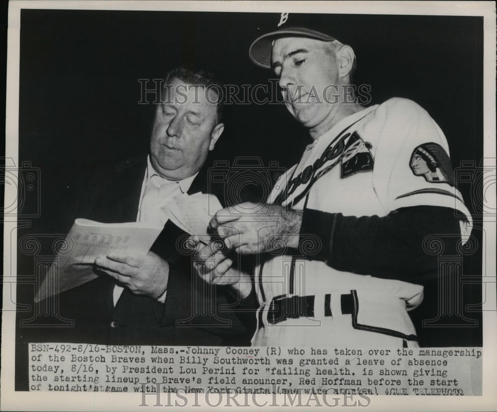 1949 Press Photo Johnny Cooney Braves manager & announcer RedHoffman - net16269 - Historic Images