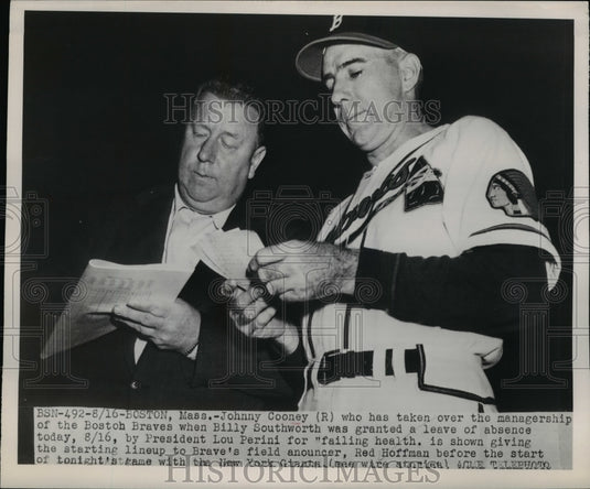 1949 Press Photo Johnny Cooney Braves manager & announcer RedHoffman - net16269 - Historic Images