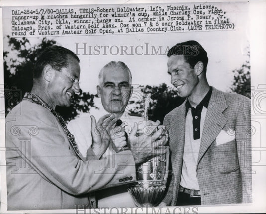 1950 Press Photo Robert Goldwater, Charley Cox. Jerome Bower Jr at Western Open - Historic Images