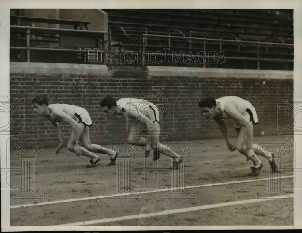 1930 Press Photo Hamilton College track John Hickey, Al Pain, Earl Moore race- Historic Images