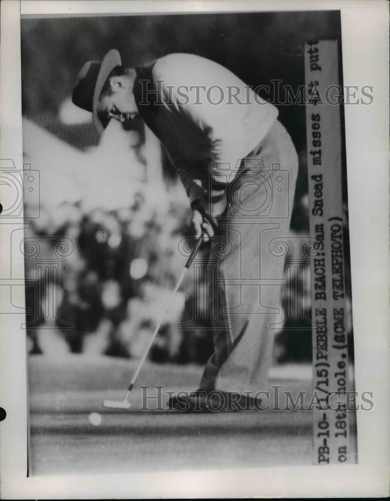 1950 Press Photo Sam Snead putts 18th hole of Pebble Beach CA course - net20003 - Historic Images