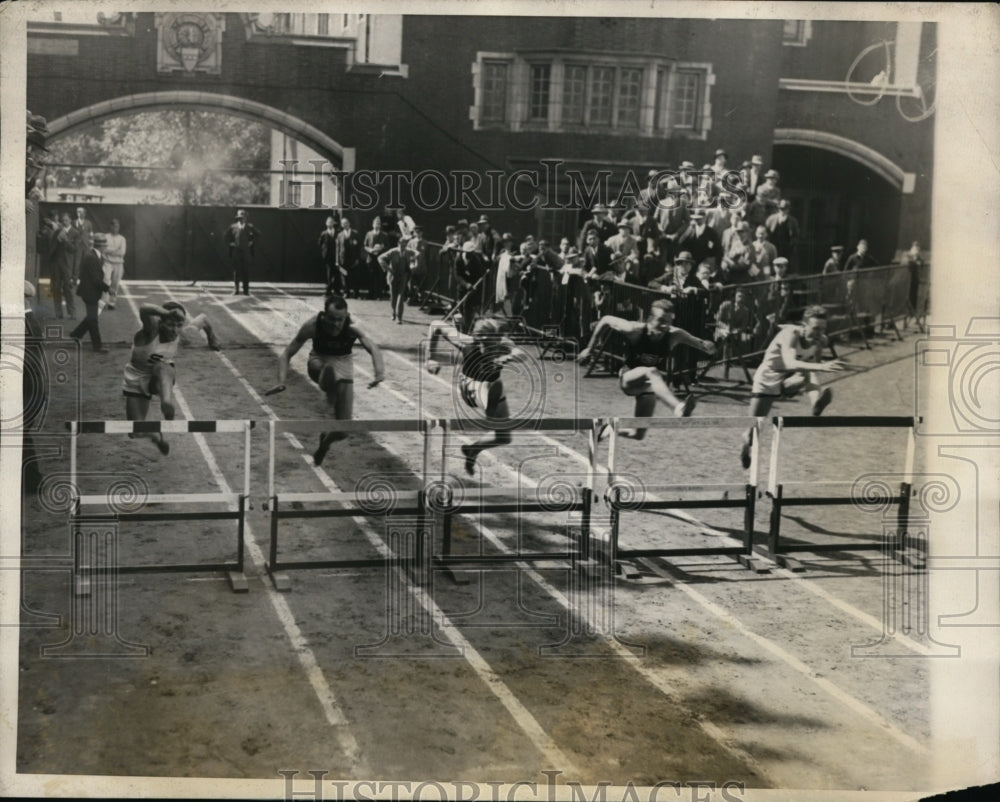 1927 Monty Wells of Dartmouth wins 120 hurdles at AAU meet in PA-Historic Images