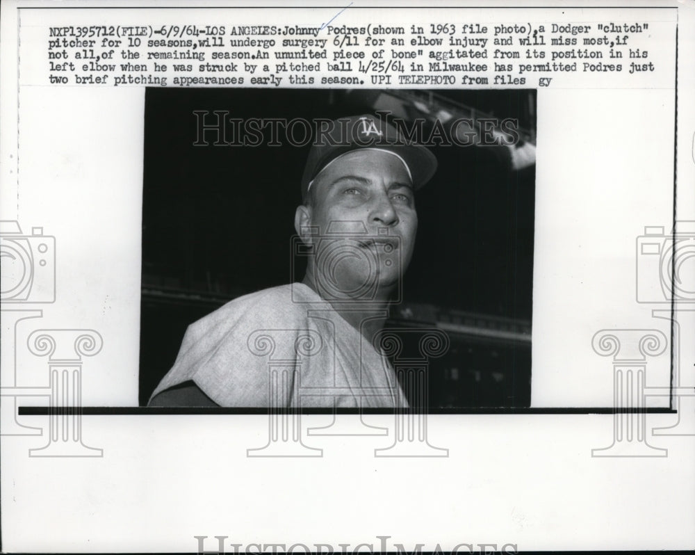 1964 Press Photo Dodger pitcher Johnny Podres to have elbow surgery - net25135 - Historic Images