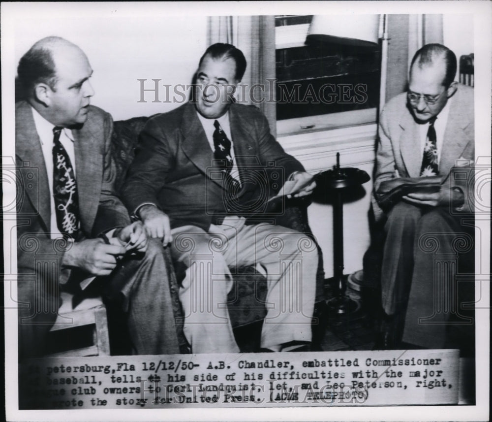 1950 Press Photo Commissioner A. B. Chandler with Carl Lundquist, Leo Paterson - Historic Images