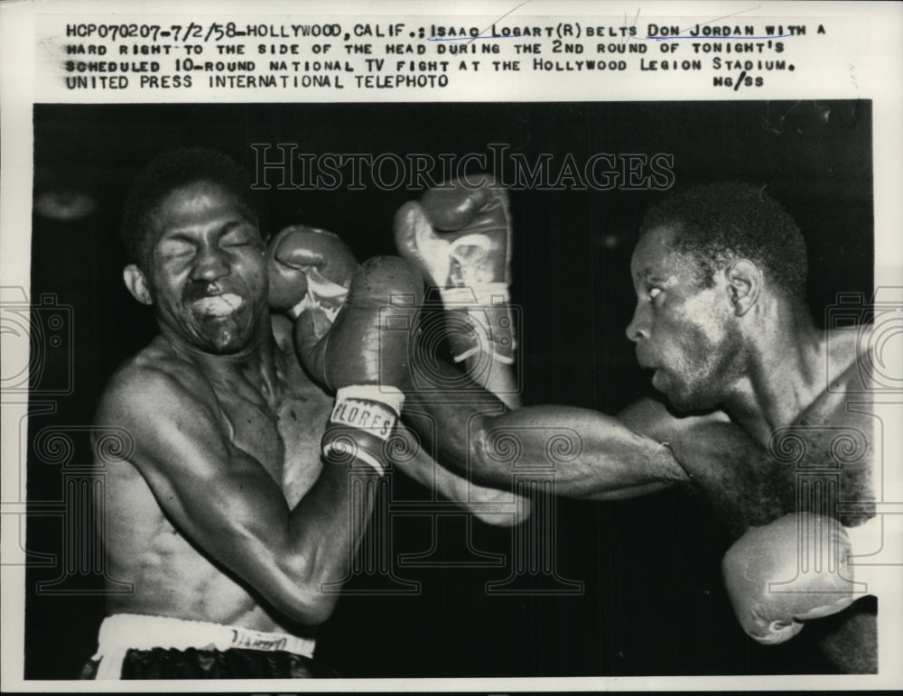 1958 Press Photo Isaac Losart vs Don Jordan in Hollywood CA bout - net25454- Historic Images