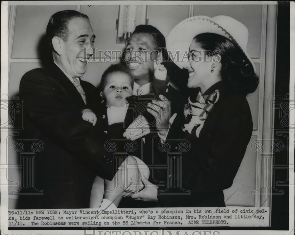 1950 Press Photo NYC Mayor V Impellitteri boxer Sugar Ray Robinson &amp; family- Historic Images