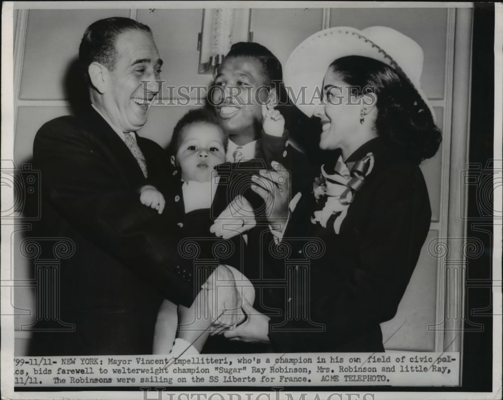 1950 Press Photo NYC Mayor V Impellitteri boxer Sugar Ray Robinson & family- Historic Images