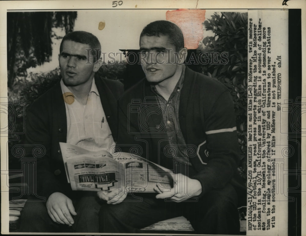 1959 Press Photo Marlin &amp; Mike McKeeverUSC football twins in Los Angeles- Historic Images