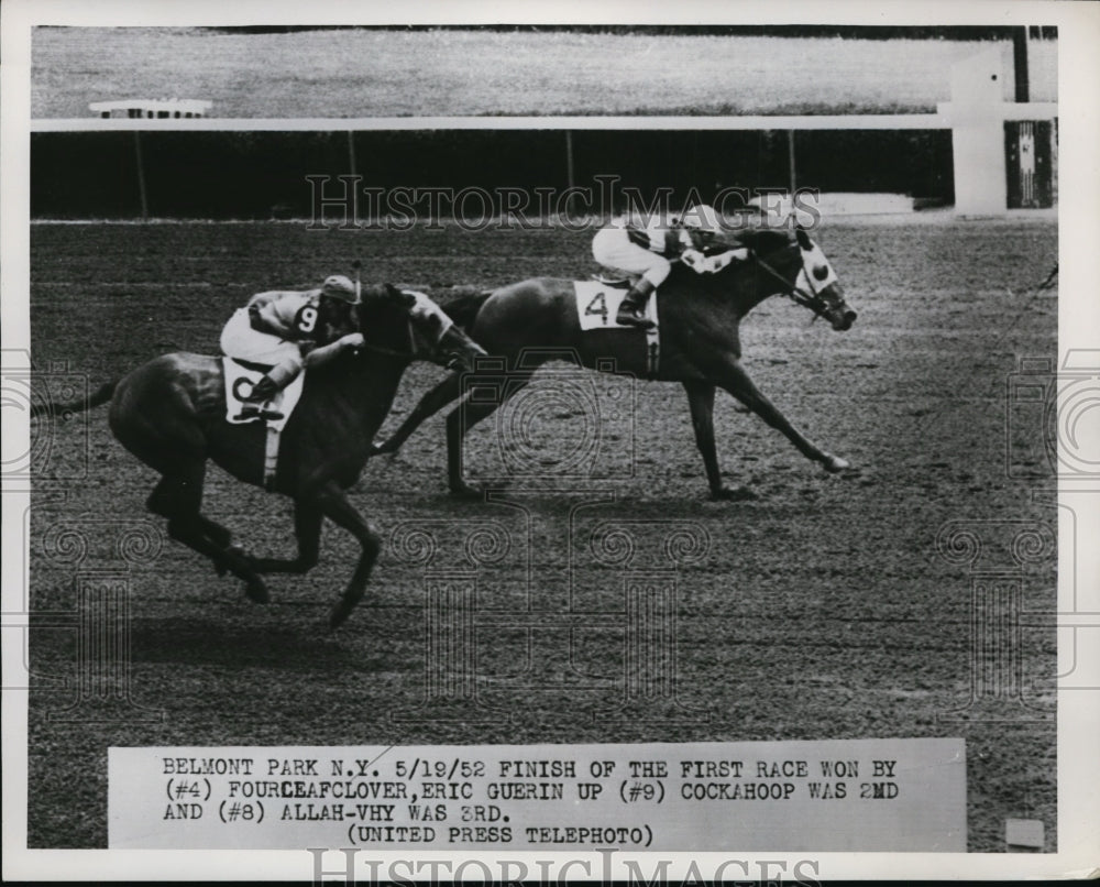 1952 Press Photo Four Leaf Clover wins first race of the day at Belmont Park - Historic Images
