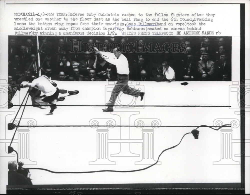 1957 Press Photo Ref Ruby Goldstein boxers Gene Fullmer vs Sugar Ray Robinson - Historic Images