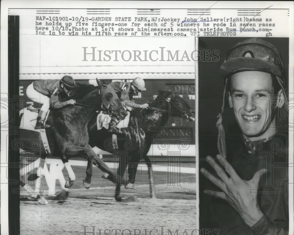 1960 Press Photo jockey John Sellers &amp; Rum Punch win at Garden State Park - Historic Images