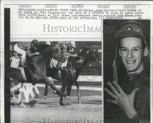 1960 Press Photo jockey John Sellers & Rum Punch win at Garden State Park - Historic Images