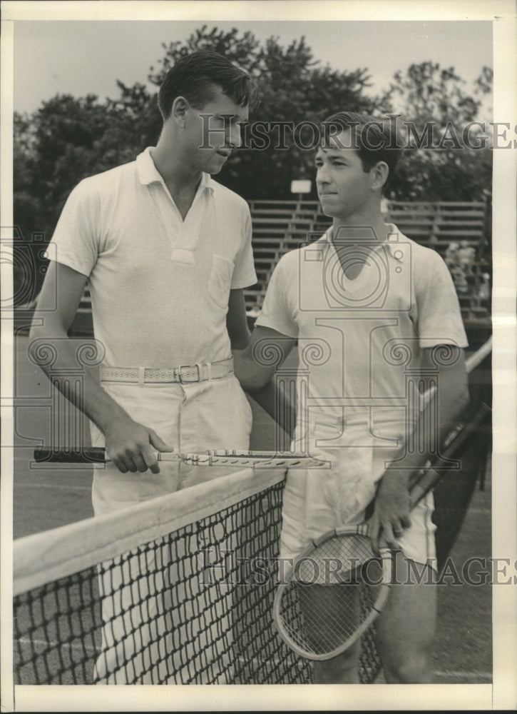 1938 Press Photo Bobby Riggs Defeats John Shostrom at Open of Seabright Lawn - Historic Images