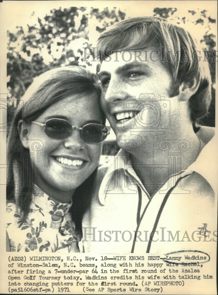 1971 Press Photo Lanny Wadkins &amp; his wife after Azalea Open Golf Tourney - Historic Images